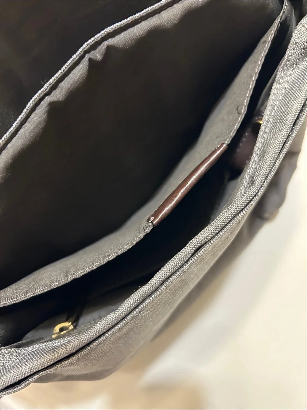 Fossil Gray Canvas Messenger Bag with Brown Trim